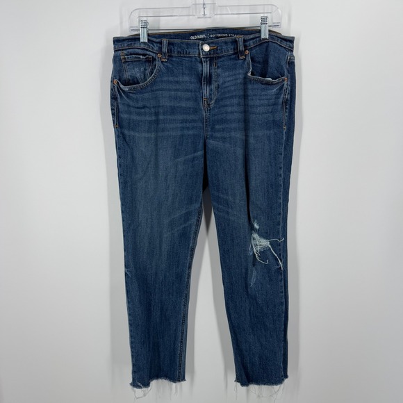 Old Navy Denim - Old Navy Boyfriend Straight Jeans Women 12 Blue Distressed Raw Hem
